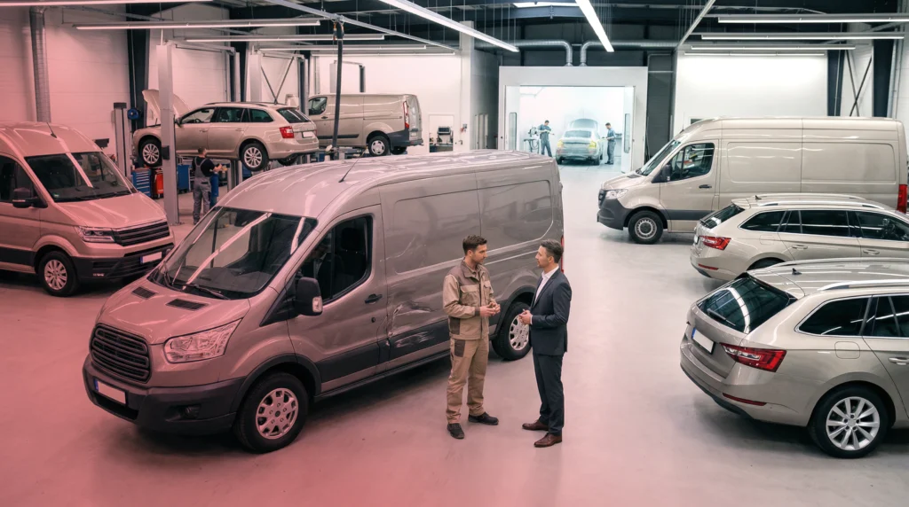 Fahrzeugwerkstatt mit mehreren Autos