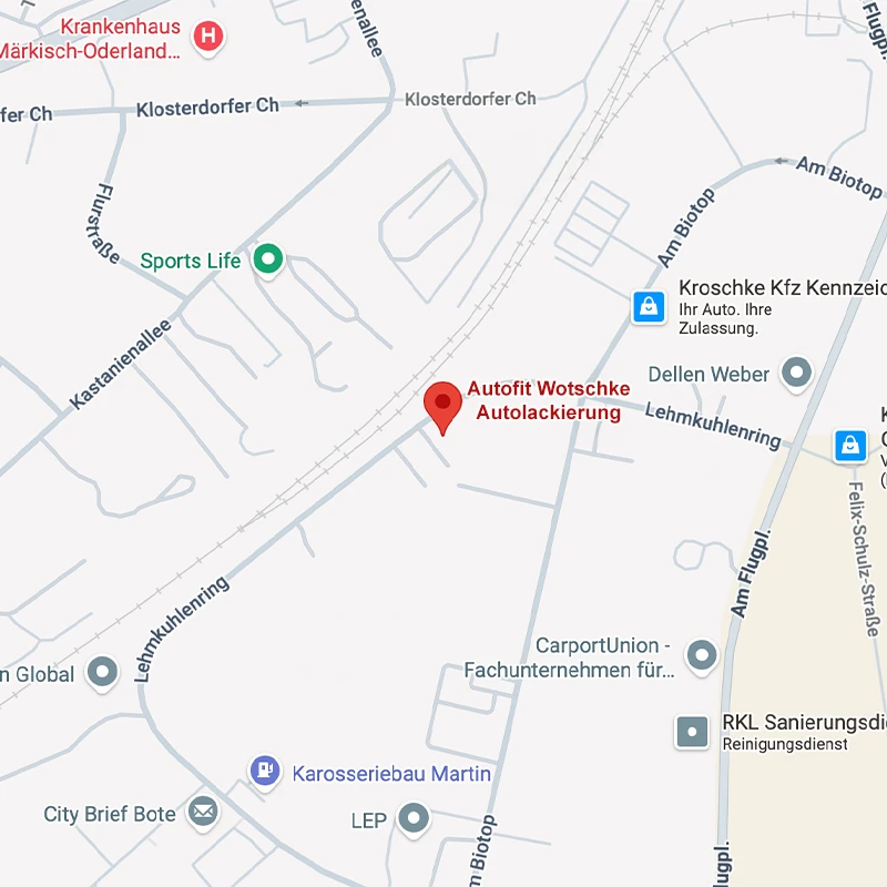 Übersichtskarte von Autofit Wotschke Lackzentrum in Strausberg.